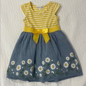 Yellow Striped Dress with Daisy Floral Skirt